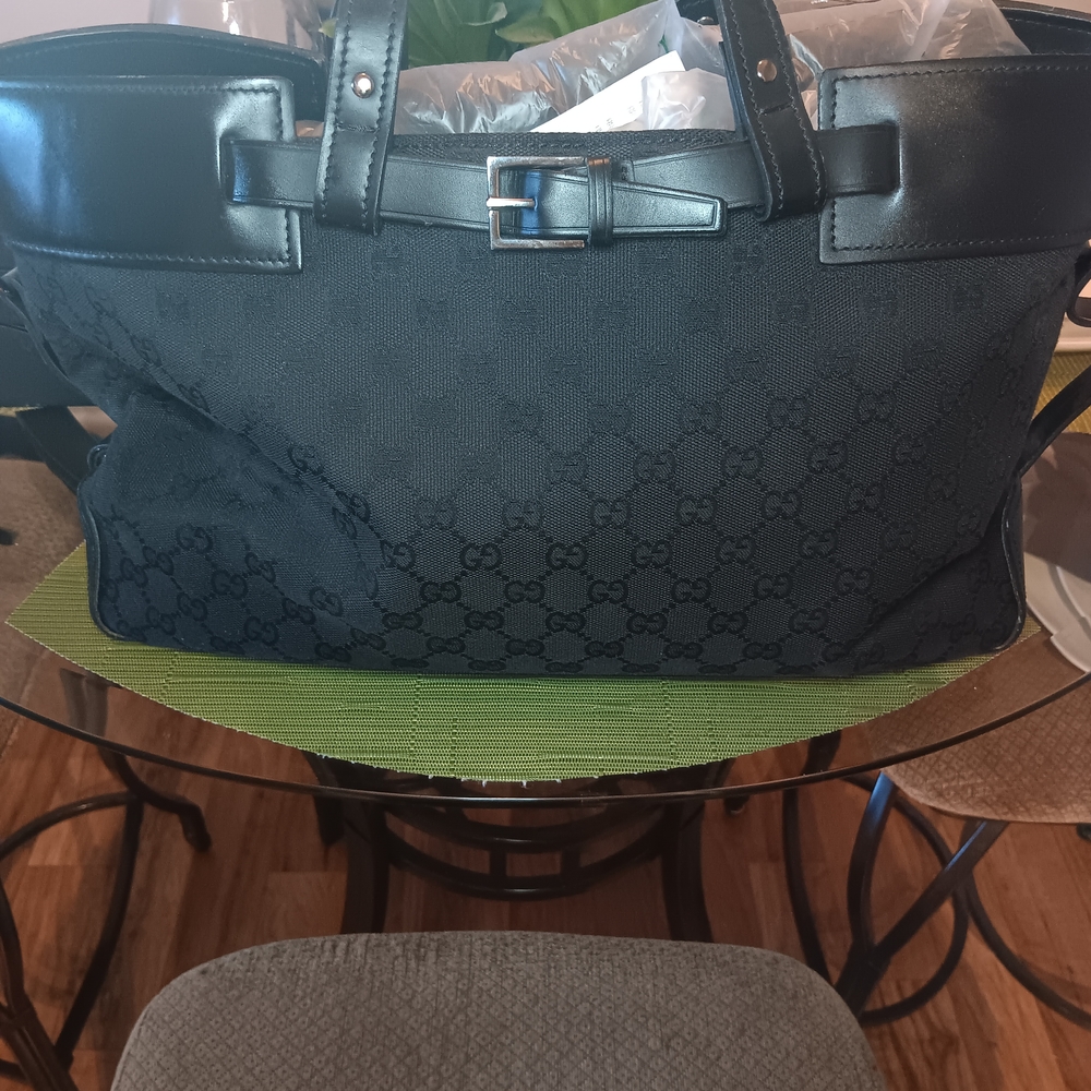 Gucci Black Canvas Tote with Leather Trim
